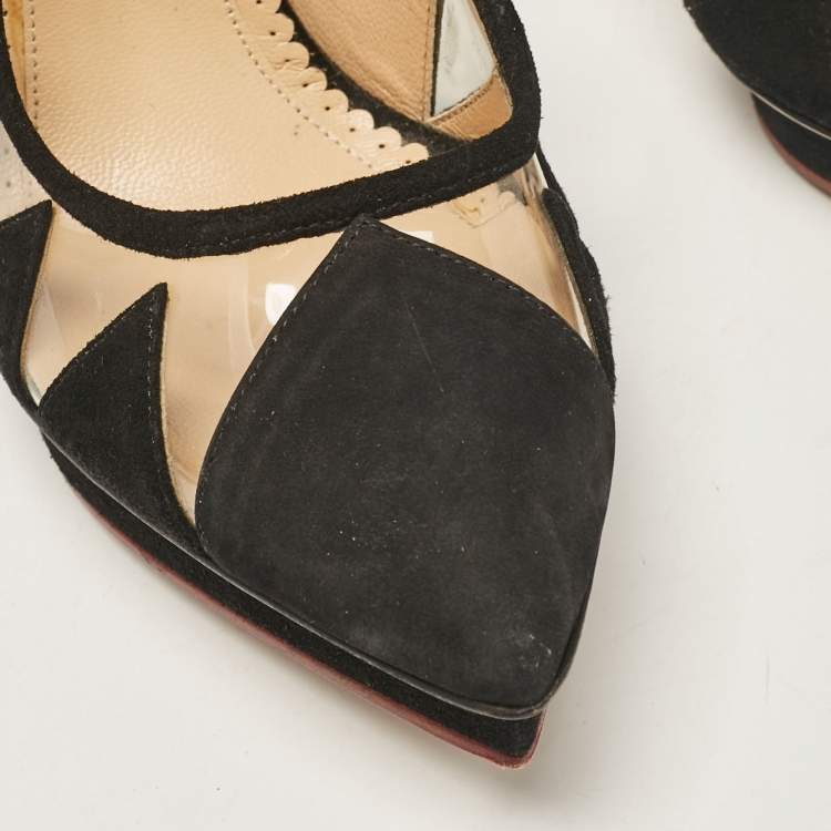 Pre Owned Charlotte Olympia Black PVC and Suede Platform Pumps Size 37.5