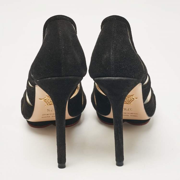 Pre Owned Charlotte Olympia Black PVC and Suede Platform Pumps Size 37.5