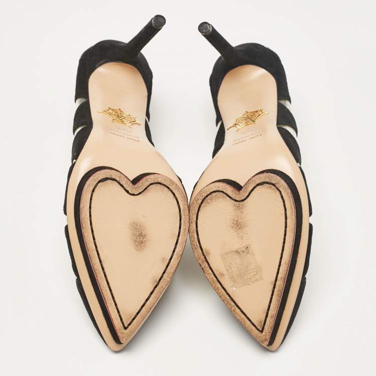 Pre Owned Charlotte Olympia Black PVC and Suede Platform Pumps Size 37.5