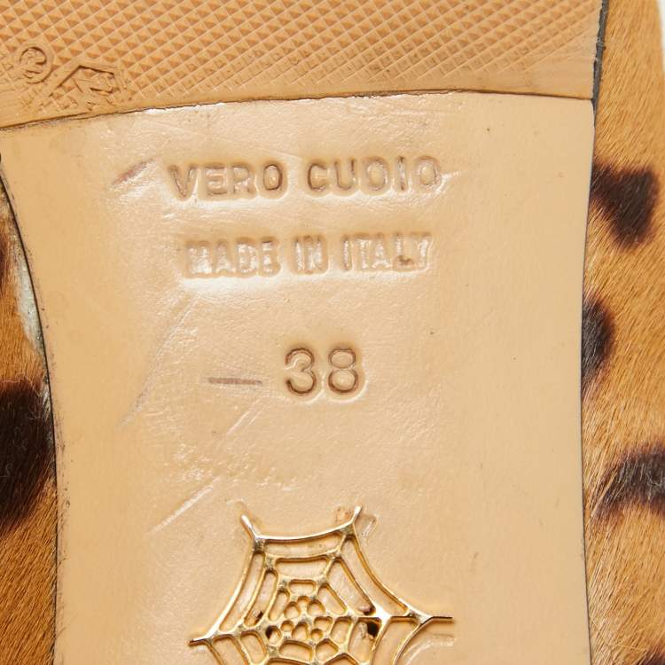 Pre Owned Charlotte Olympia Brown Leopard Print Calf Hair Cat Ballet Flats Size 38