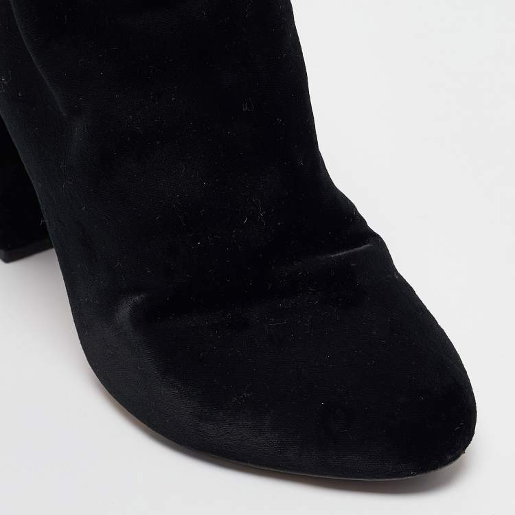Pre Owned Charlotte Olympia Black Velvet Alba Ankle Boots Size 39.5