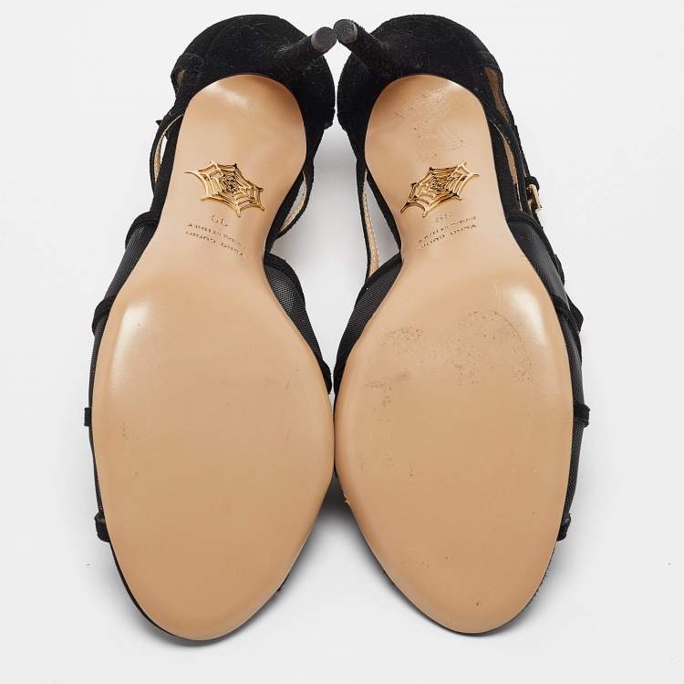 Pre Owned Charlotte Olympia Black Cutout Suede And Mesh Lotte Sandals Size 39