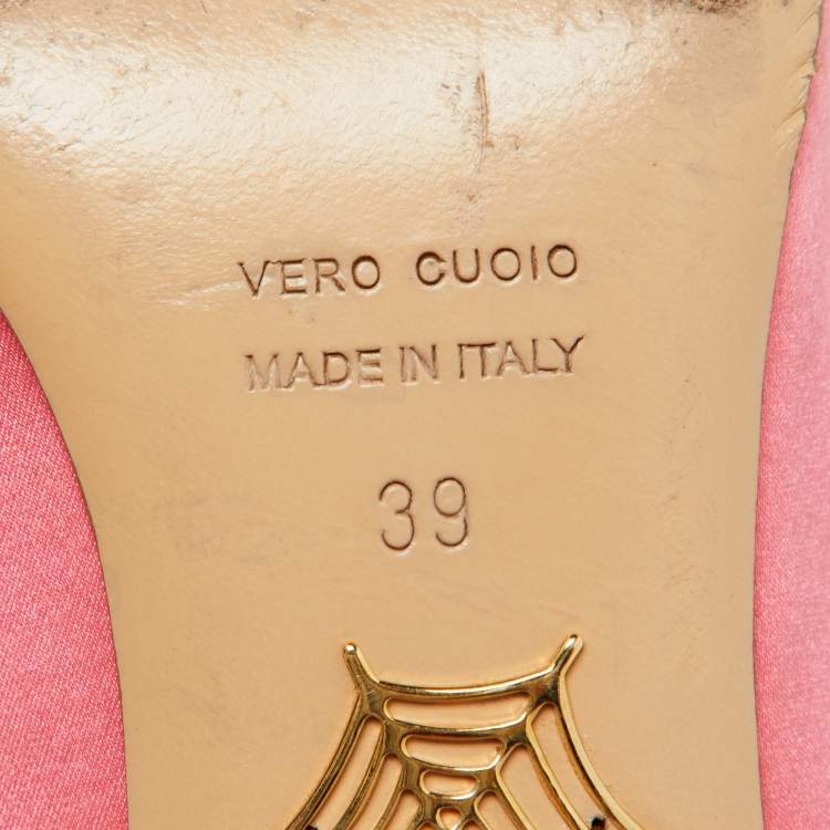 Pre Owned Charlotte Olympia Pink Satin Flower Detail Pointed Toe Pumps Size 39
