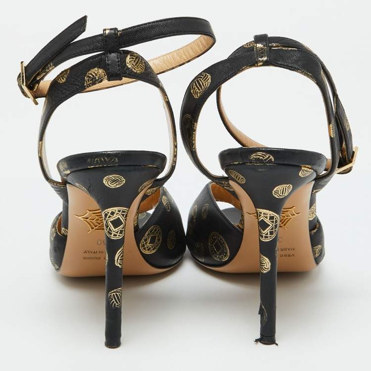Pre Owned Charlotte Olympia Black Leather Ankle Strap Sandals Size 39