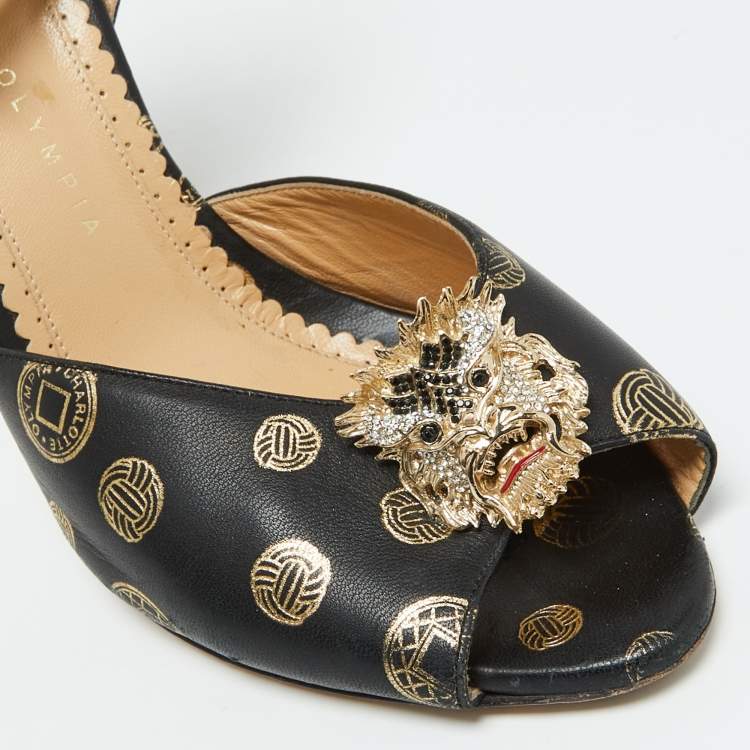 Pre Owned Charlotte Olympia Black Leather Ankle Strap Sandals Size 39