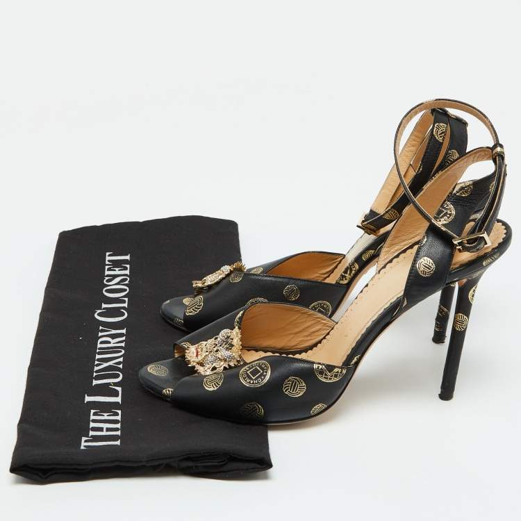 Pre Owned Charlotte Olympia Black Leather Ankle Strap Sandals Size 39
