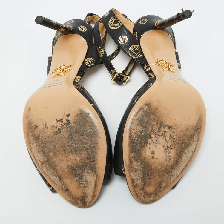 Pre Owned Charlotte Olympia Black Leather Ankle Strap Sandals Size 39