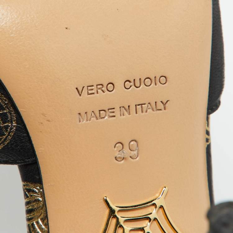 Pre Owned Charlotte Olympia Black Leather Ankle Strap Sandals Size 39