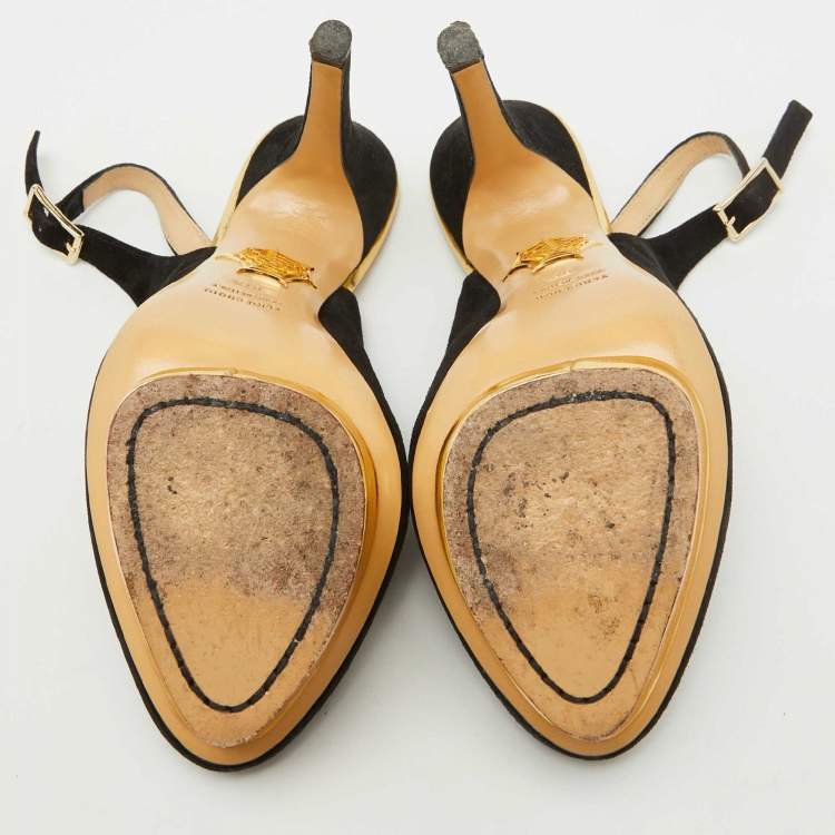 Pre Owned Charlotte Olympia Black Suede Dolly Slingback Platform Pumps Size 36.5
