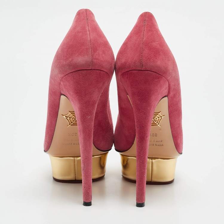 Pre Owned Charlotte Olympia Pink Suede Dolly Platform Pumps Size 39.5