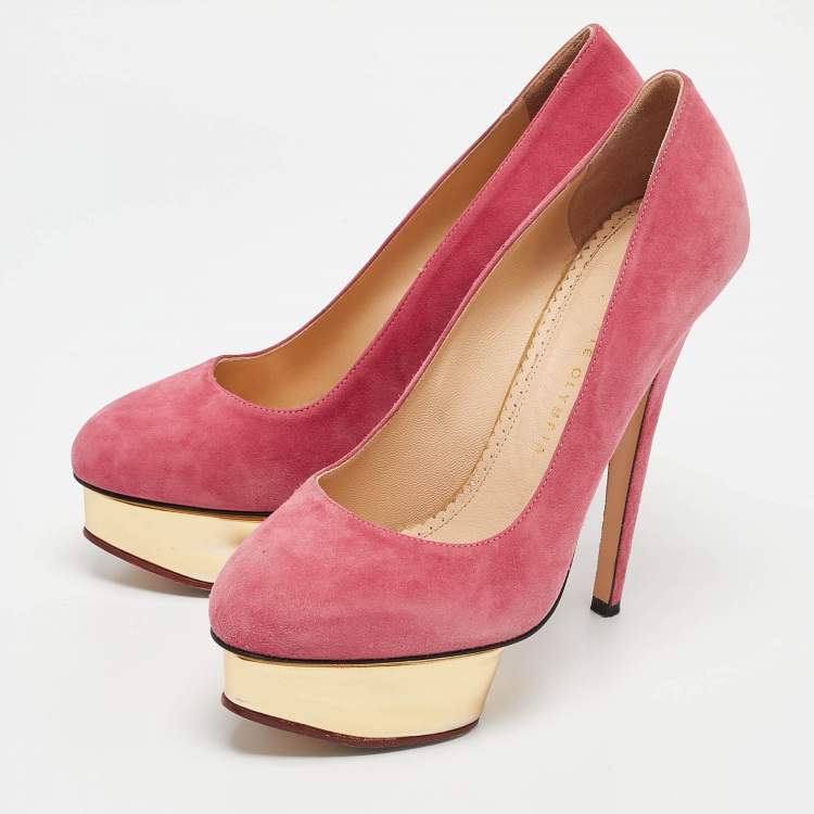 Pre Owned Charlotte Olympia Pink Suede Dolly Platform Pumps Size 39.5