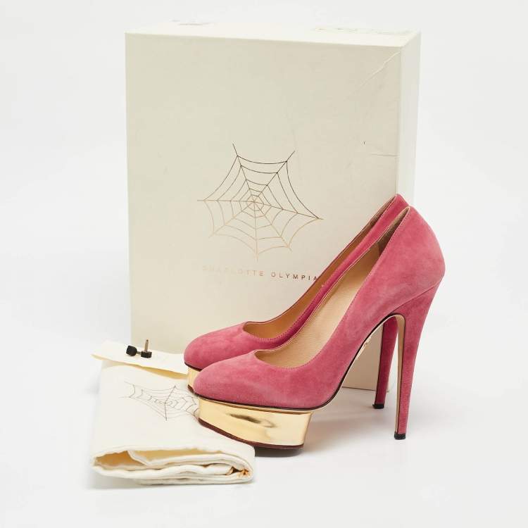 Pre Owned Charlotte Olympia Pink Suede Dolly Platform Pumps Size 39.5