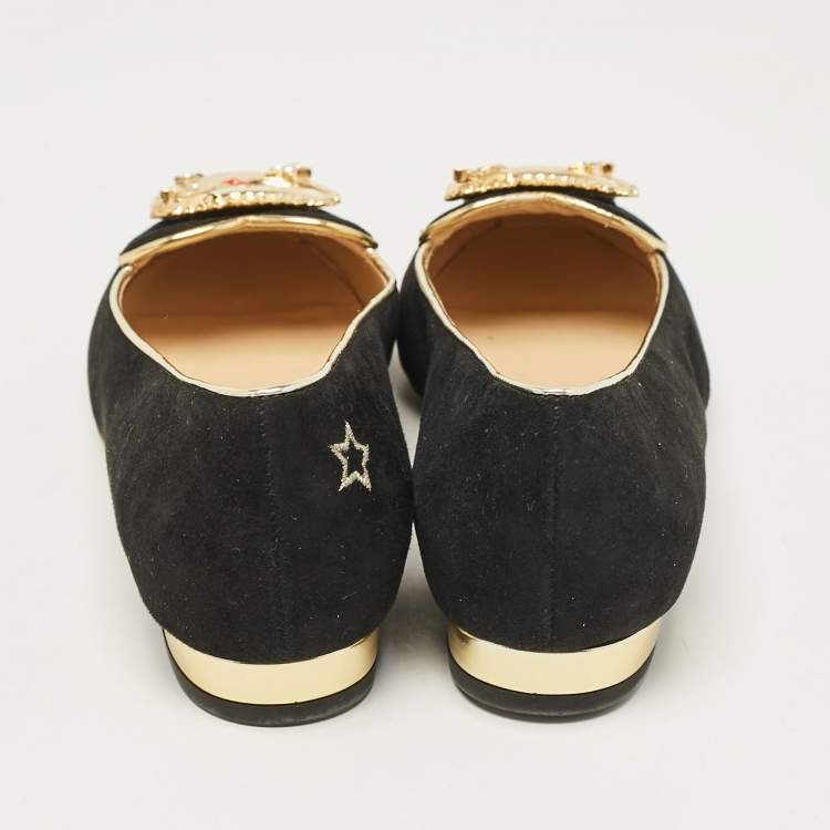 Pre Owned Charlotte Olympia Black Suede Eclipse Ballet Flats Size 35