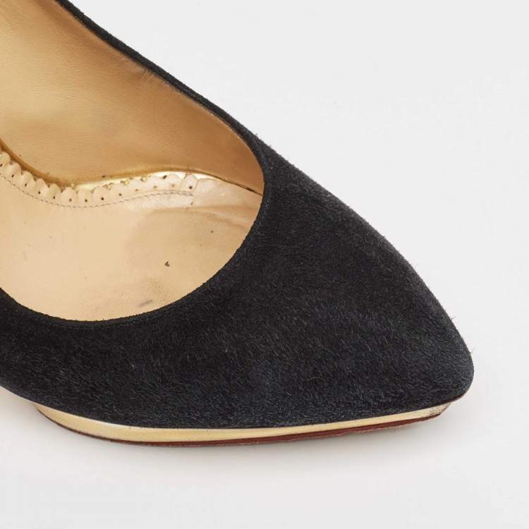 Pre Owned Charlotte Olympia Black Suede Dolly Platform Pumps Size 39