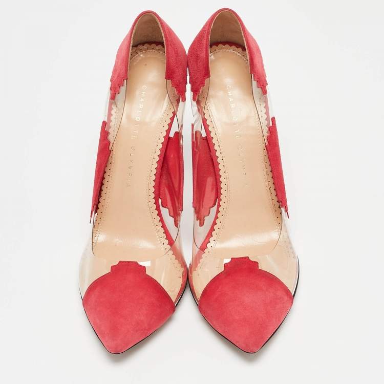 Pre Owned Charlotte Olympia Pink/Transparent PVC and Suede Montana Pumps Size 40