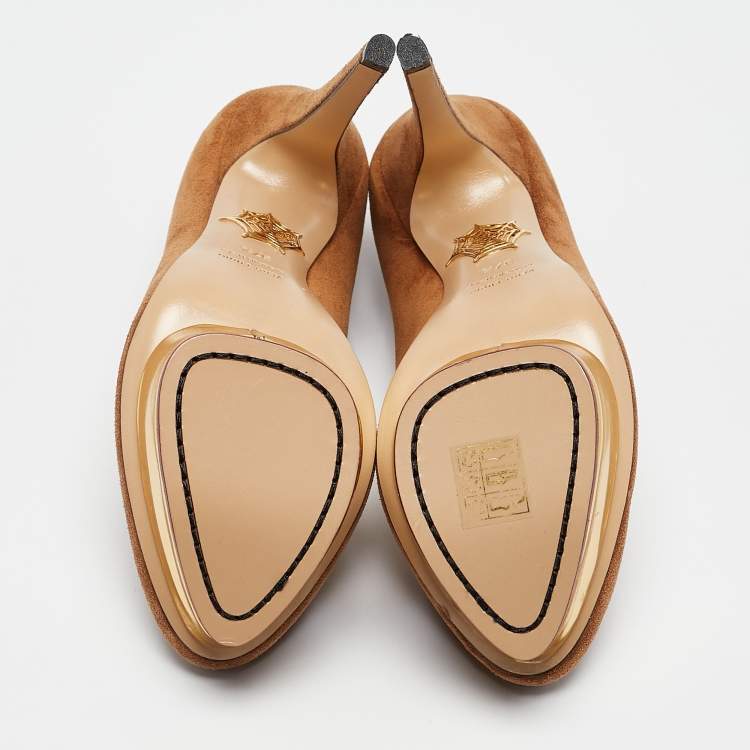 Pre Owned Charlotte Olympia Brown Suede Dolly Platform Pumps Size 37.5