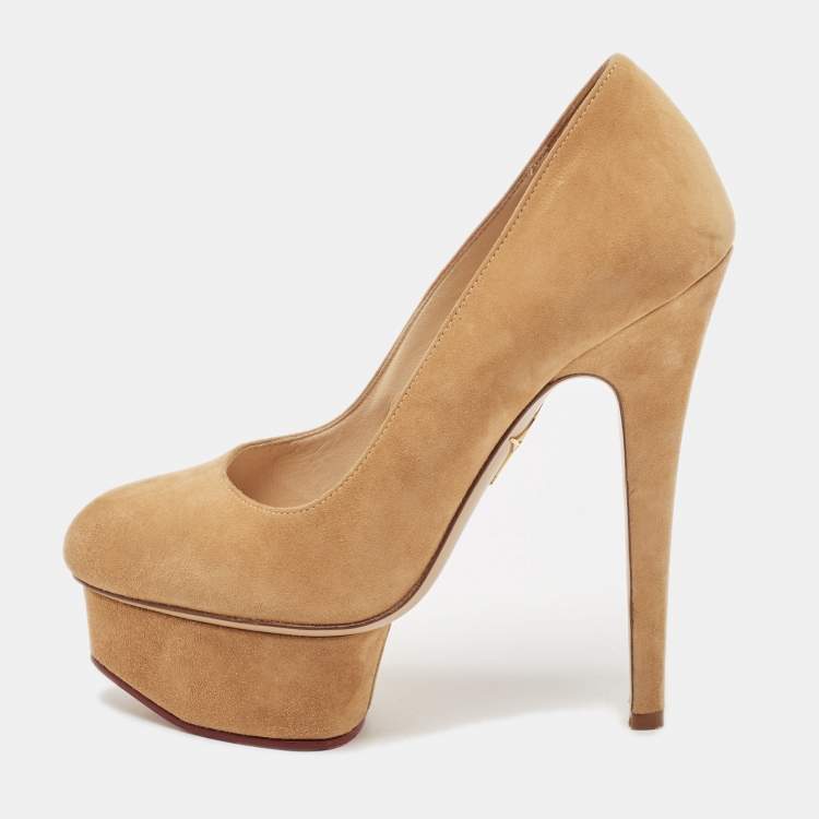 Pre Owned Charlotte Olympia Beige Suede Dolly Platform Pumps Size 34