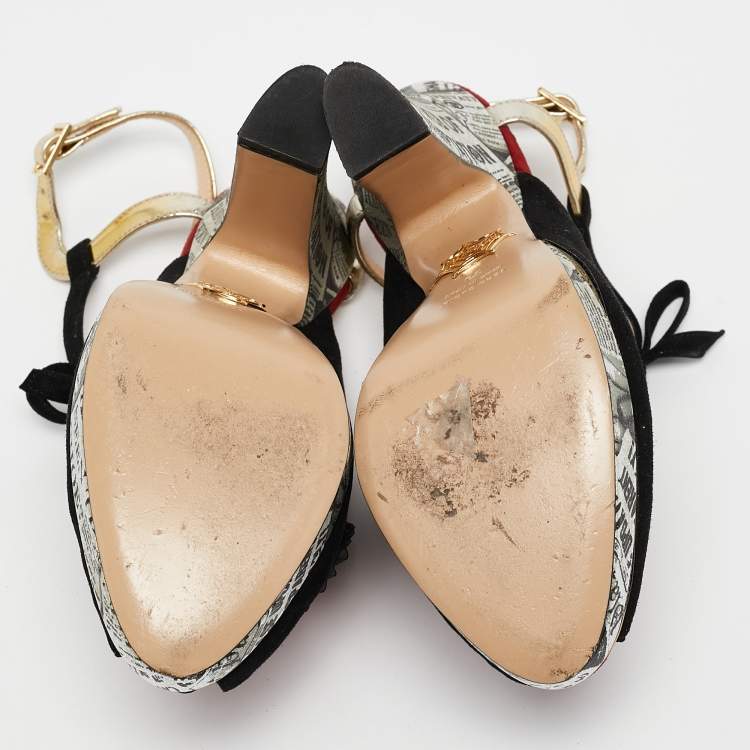 مملوكة مسبقًا Charlotte Olympia Red/Gold Suede And Leather Love Ankle Strap Sandals Size 39