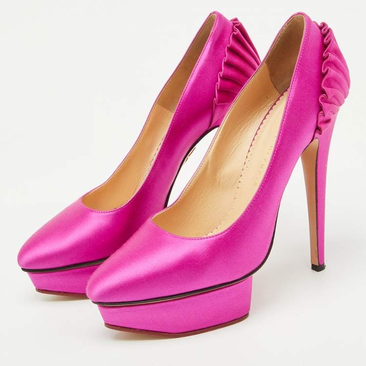 Pre Owned Charlotte Olympia Pink Satin Paloma Platform Pumps Size 39