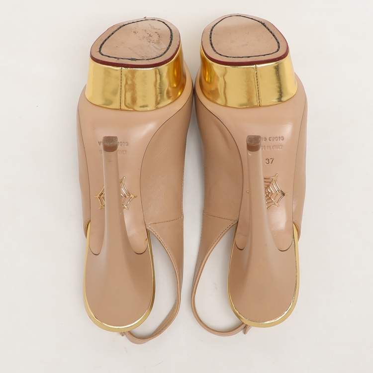 Pre Owned Charlotte Olympia Beige Leather Dolly Slingback Platform Sandals Size 37