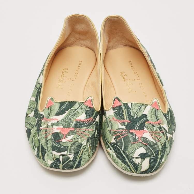 Pre Owned Charlotte Olympia Multicolor Embroidered Fabric Flamingo Smoking Slippers Size 38