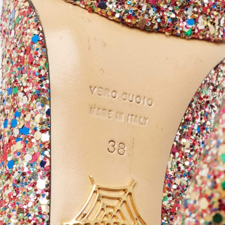 Pre Owned Charlotte Olympia Multicolor Glitter Dolly Platform Pumps Size 38