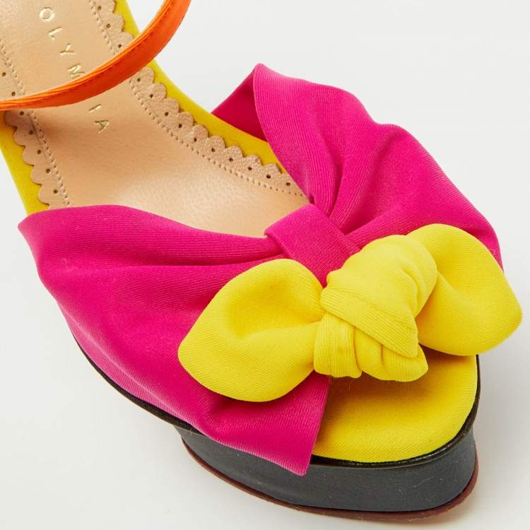 Pre Owned Charlotte Olympia Multicolor Fabric Serena Bow Ankle Strap Platform Sandals Size 36