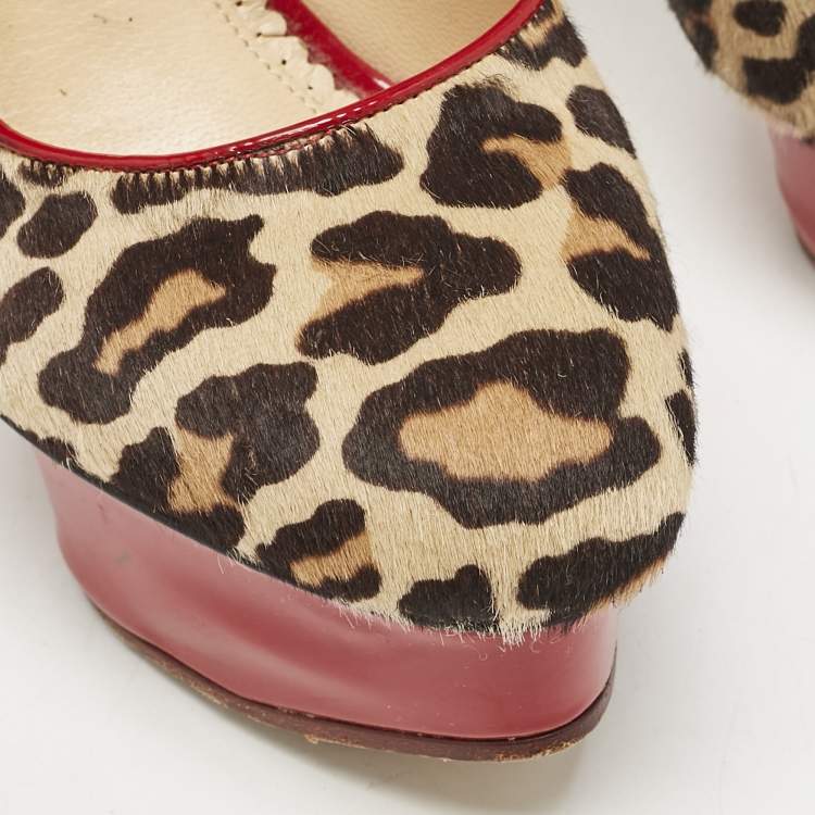 Pre Owned Charlotte Olympia Brown Leopard Print Calf Hair Polly Platform Pumps Size 38