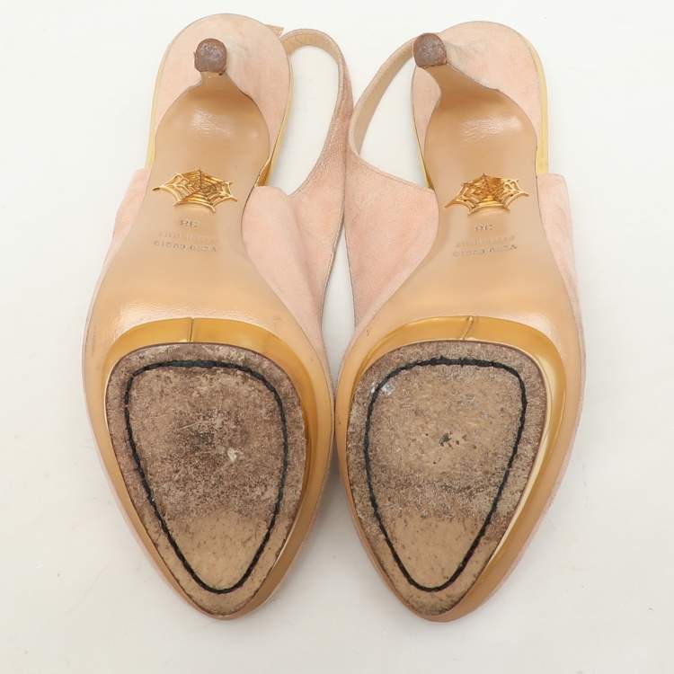 Pre Owned Charlotte Olympia Beige Suede Dolly Slingback Platform Pumps Size 38