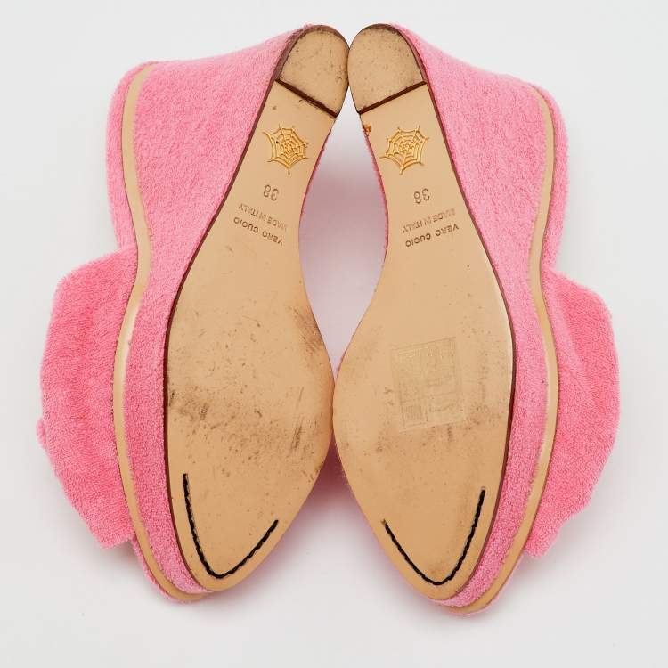 Pre Owned Charlotte Olympia Pink Terry Cloth Jayne Platform Wedge Sandals Size 38 