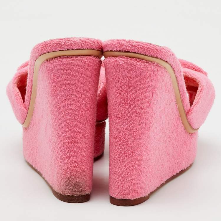 Pre Owned Charlotte Olympia Pink Terry Cloth Jayne Platform Wedge Sandals Size 38 