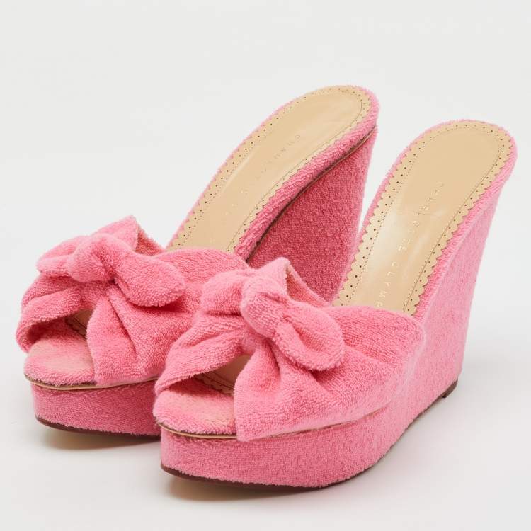 Pre Owned Charlotte Olympia Pink Terry Cloth Jayne Platform Wedge Sandals Size 38 
