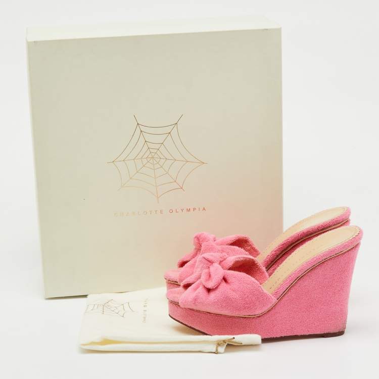 Pre Owned Charlotte Olympia Pink Terry Cloth Jayne Platform Wedge Sandals Size 38 