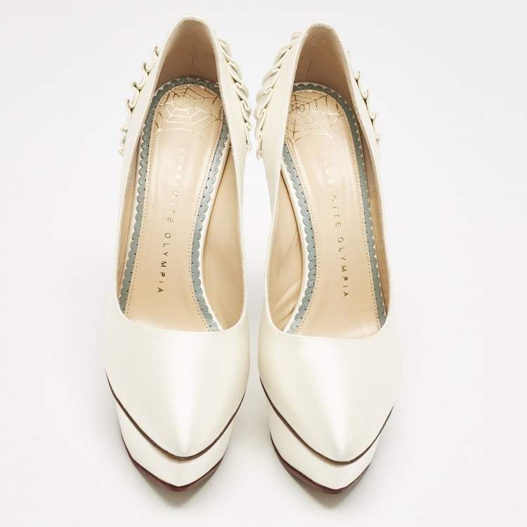 Pre Owned Charlotte Olympia White Satin Paloma Platform Pumps Size 37