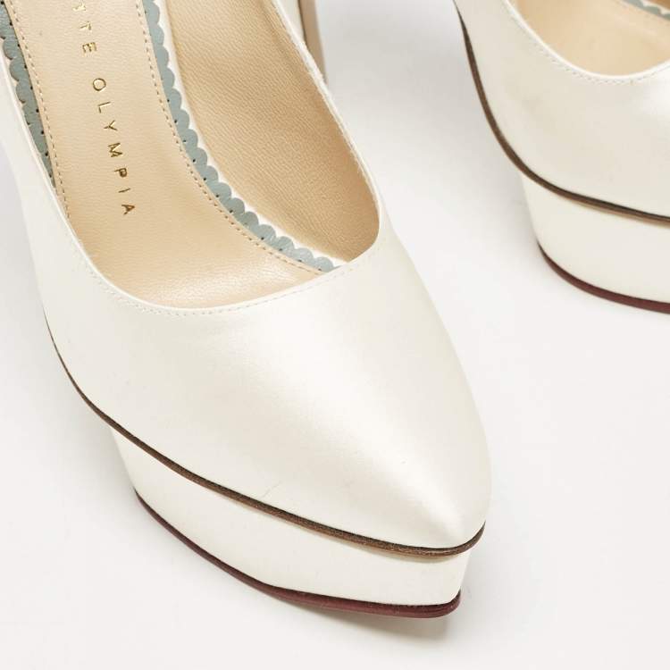 Pre Owned Charlotte Olympia White Satin Paloma Platform Pumps Size 37