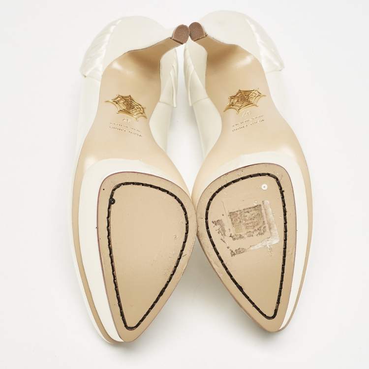 Pre Owned Charlotte Olympia White Satin Paloma Platform Pumps Size 37