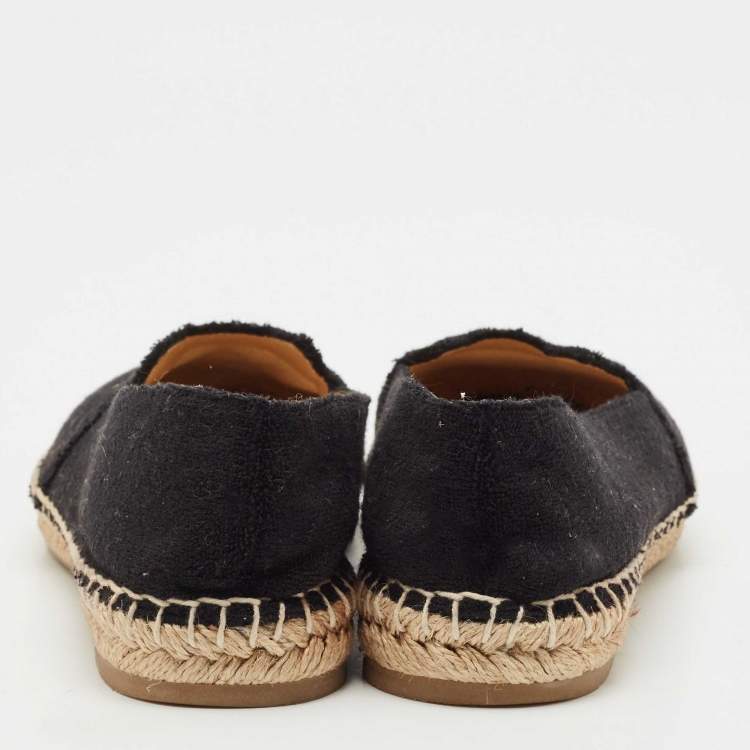 Pre Owned Charlotte Olympia Black Terry Fabric Kitty Espadrille Flats Size 38