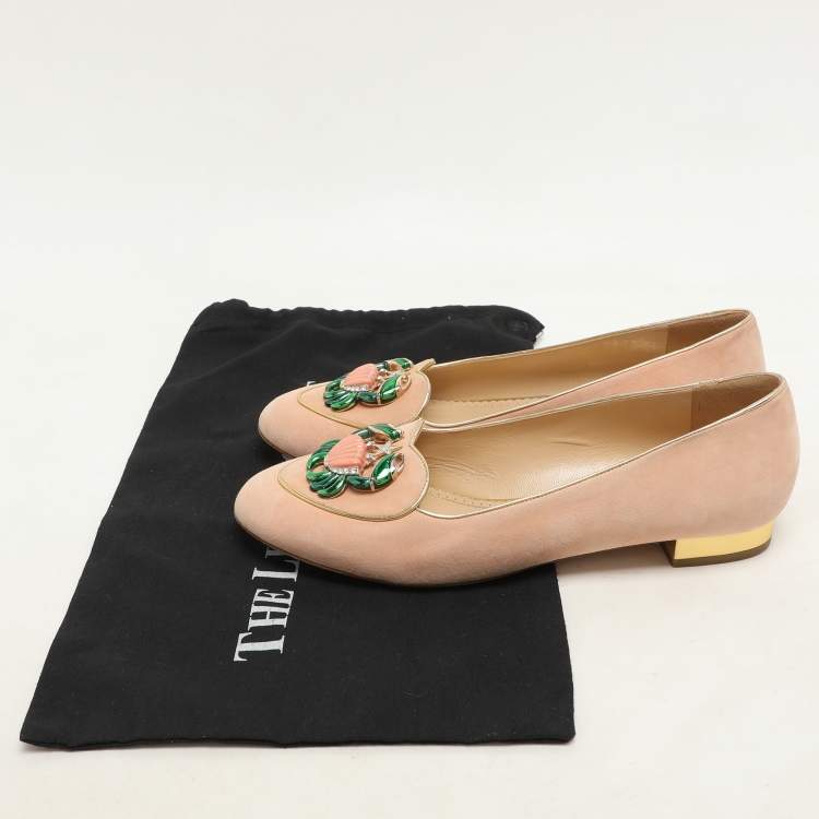 Pre Owned Charlotte Olympia Peach Suede Birthday Zodiac Cancer Ballet Flats Size 40
