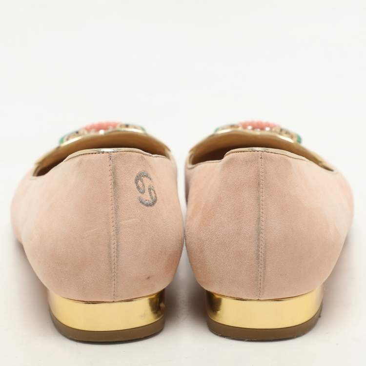 Pre Owned Charlotte Olympia Peach Suede Birthday Zodiac Cancer Ballet Flats Size 40