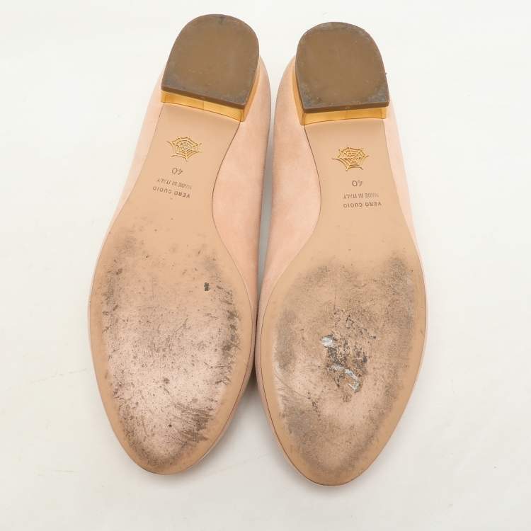 Pre Owned Charlotte Olympia Peach Suede Birthday Zodiac Cancer Ballet Flats Size 40