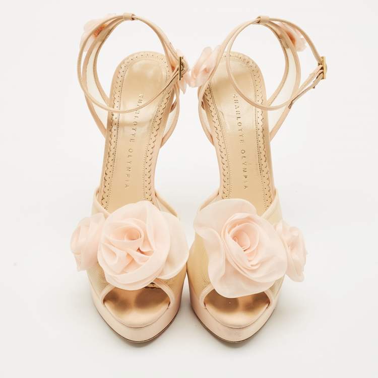 Pre Owned Charlotte Olympia Bege Mesh and Fabric Pomeline Platform Sandals Size 40