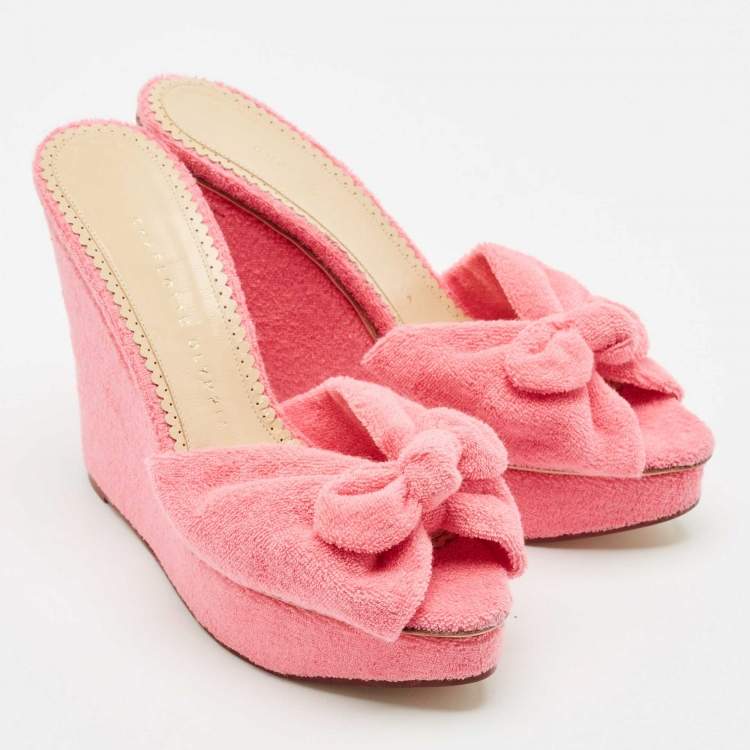 مملوكة مسبقًا Charlotte Olympia Pink Terry Fabric Jayne Platform Wedge Sandals Size 38