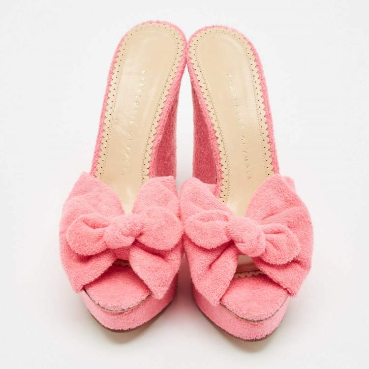 مملوكة مسبقًا Charlotte Olympia Pink Terry Fabric Jayne Platform Wedge Sandals Size 38