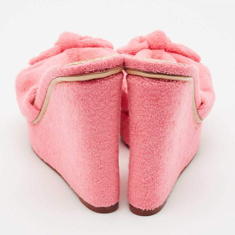 مملوكة مسبقًا Charlotte Olympia Pink Terry Fabric Jayne Platform Wedge Sandals Size 38