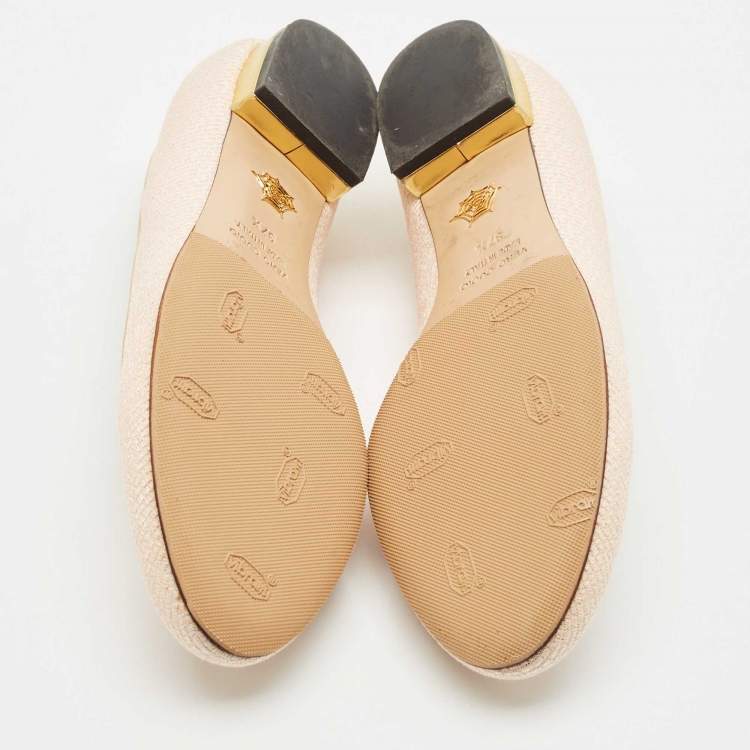 Pre Owned Charlotte Olympia Pink/Gold Canvas Kitty Ballet Flats Size 37.5