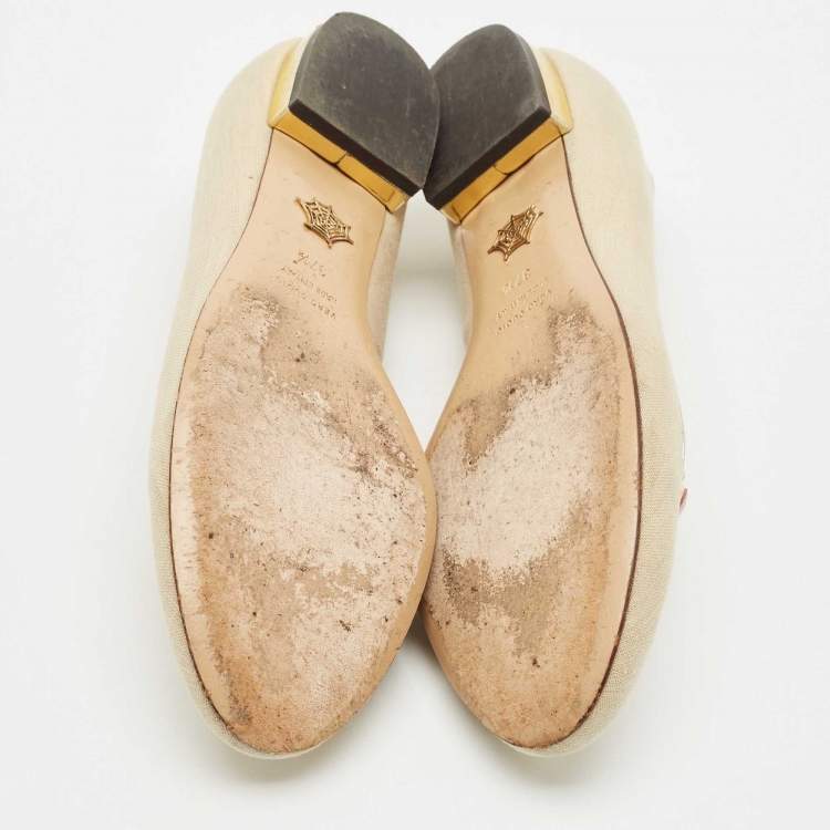 Pre Owned Charlotte Olympia Light Gold Fabric Kitty Crystals Ballet Flats Size 37.5
