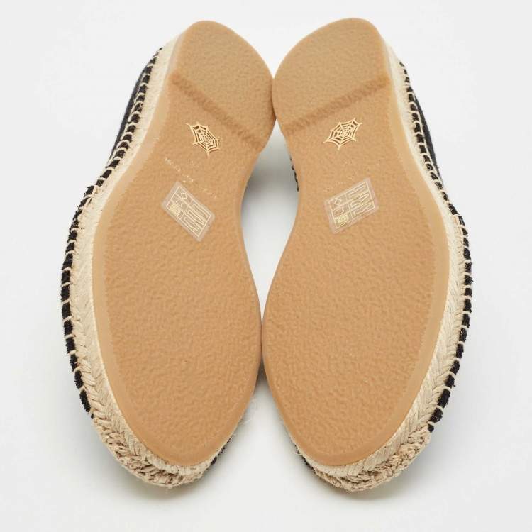 Pre Owned Charlotte Olympia Black Canvas Kitty Espadrille Flats Size 38