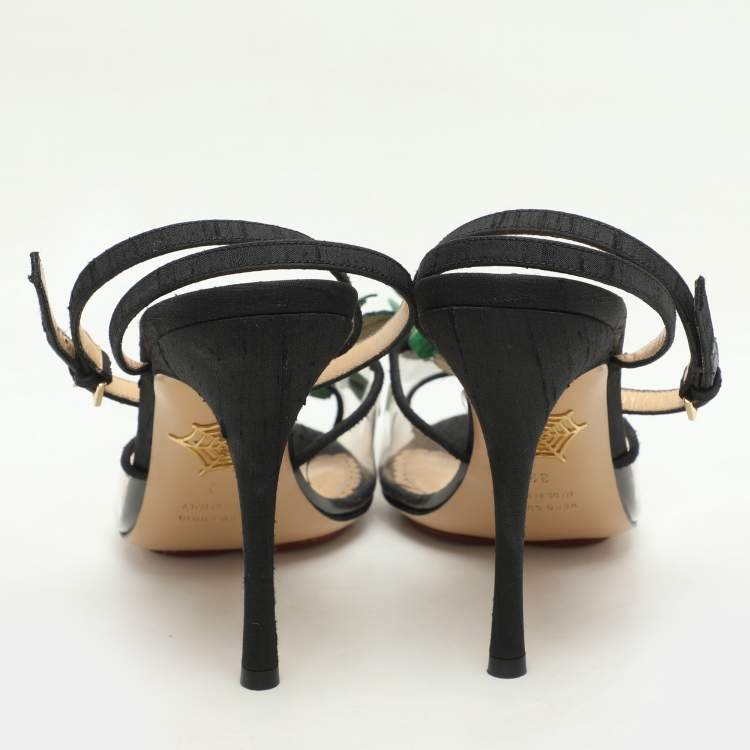 Pre Owned Charlotte Olympia Black Canvas Trims And PVC Tropicana Ankle Strap Sandals Size 39