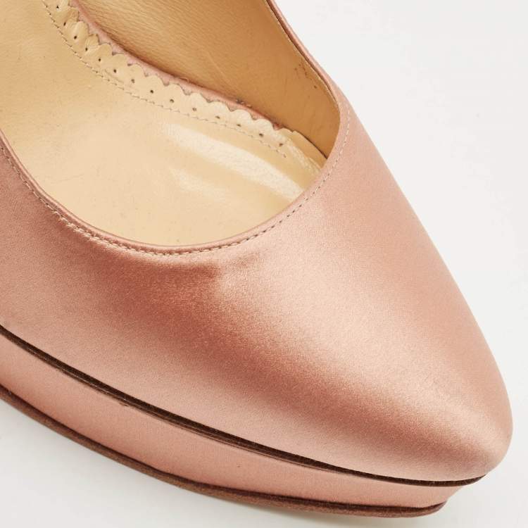 Pre Owned Charlotte Olympia Gold Satin Paloma Fan Pleat Platform Pumps Size 40