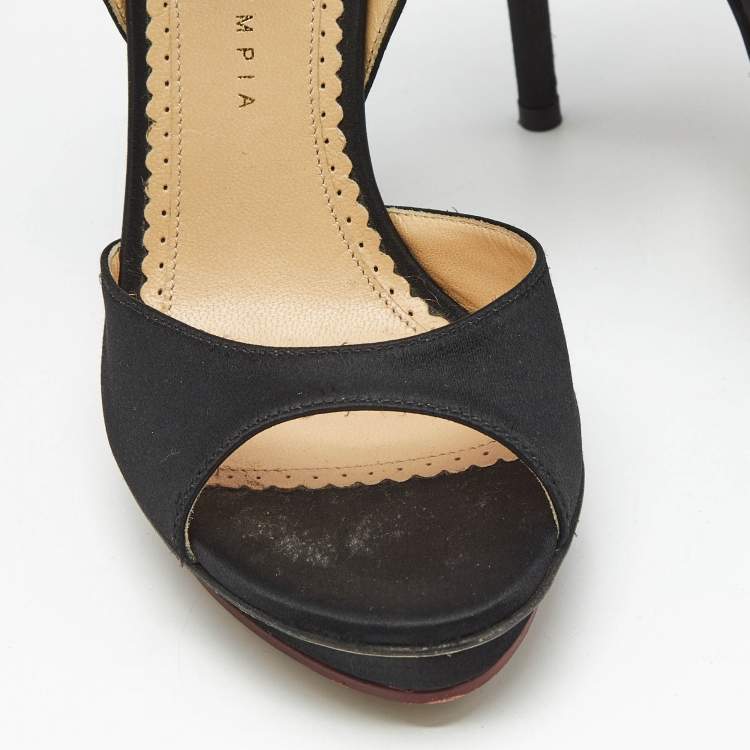 Pre Owned Charlotte Olympia Black Satin Wallace Ankle Strap Sandals Size 36